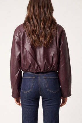 PU Puff Ball Cropped Collar Jacket