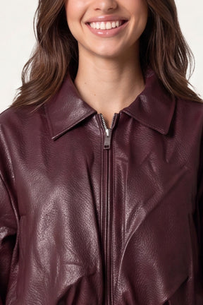 PU Puff Ball Cropped Collar Jacket