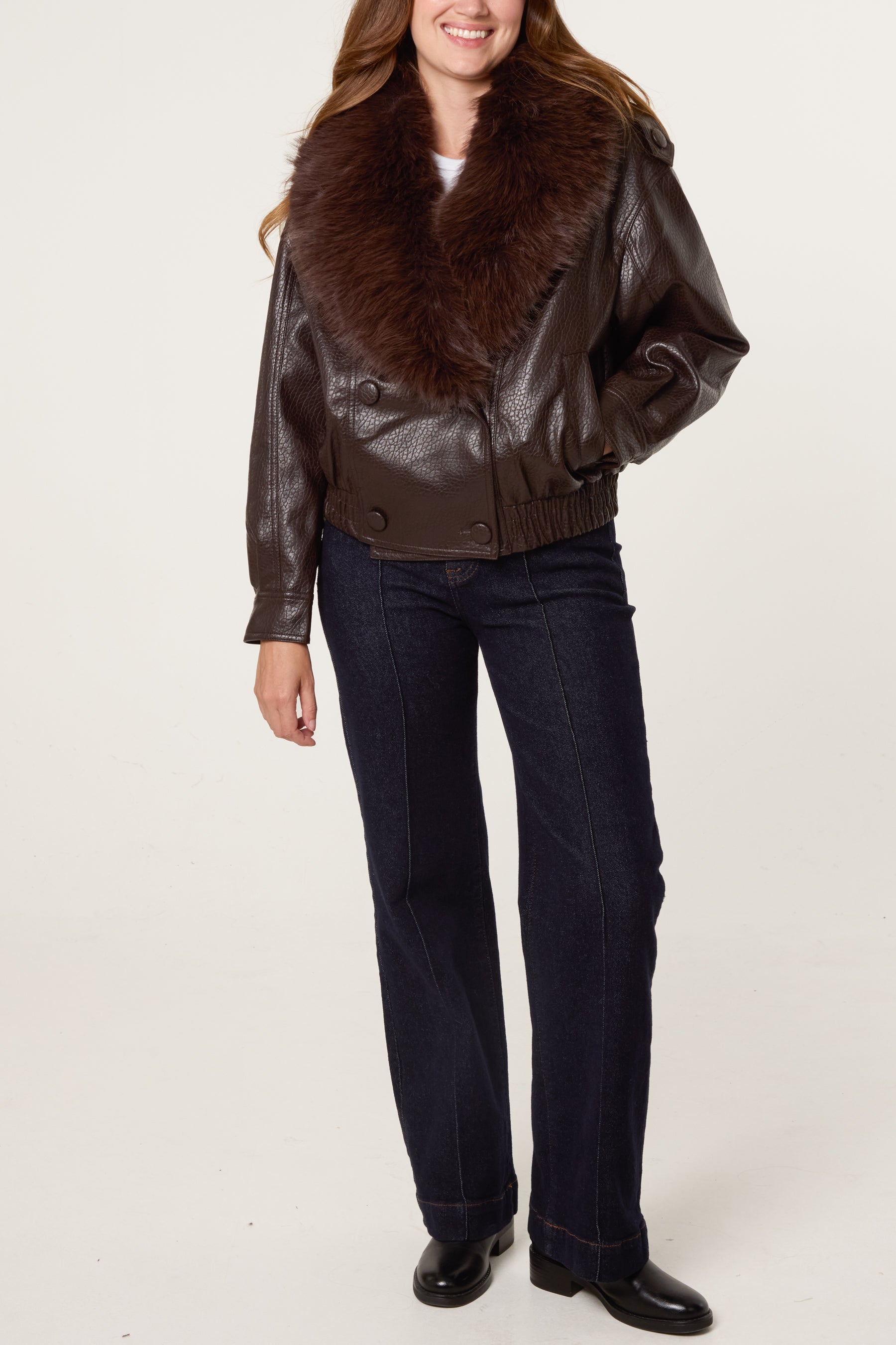 Fur Collar Button Up Jacket