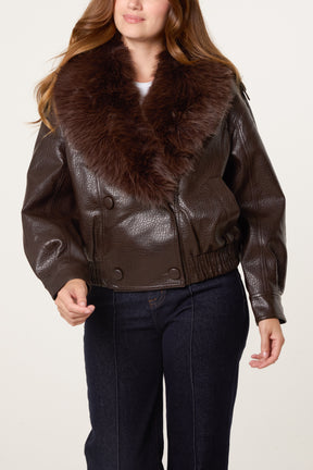 Fur Collar Button Up Jacket
