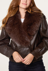 Fur Collar Button Up Jacket