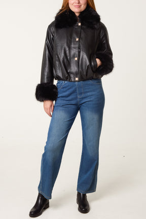 Fur Collar Metallic Button Jacket