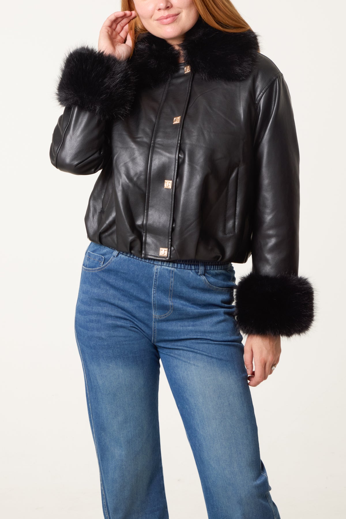 Fur Collar Metallic Button Jacket