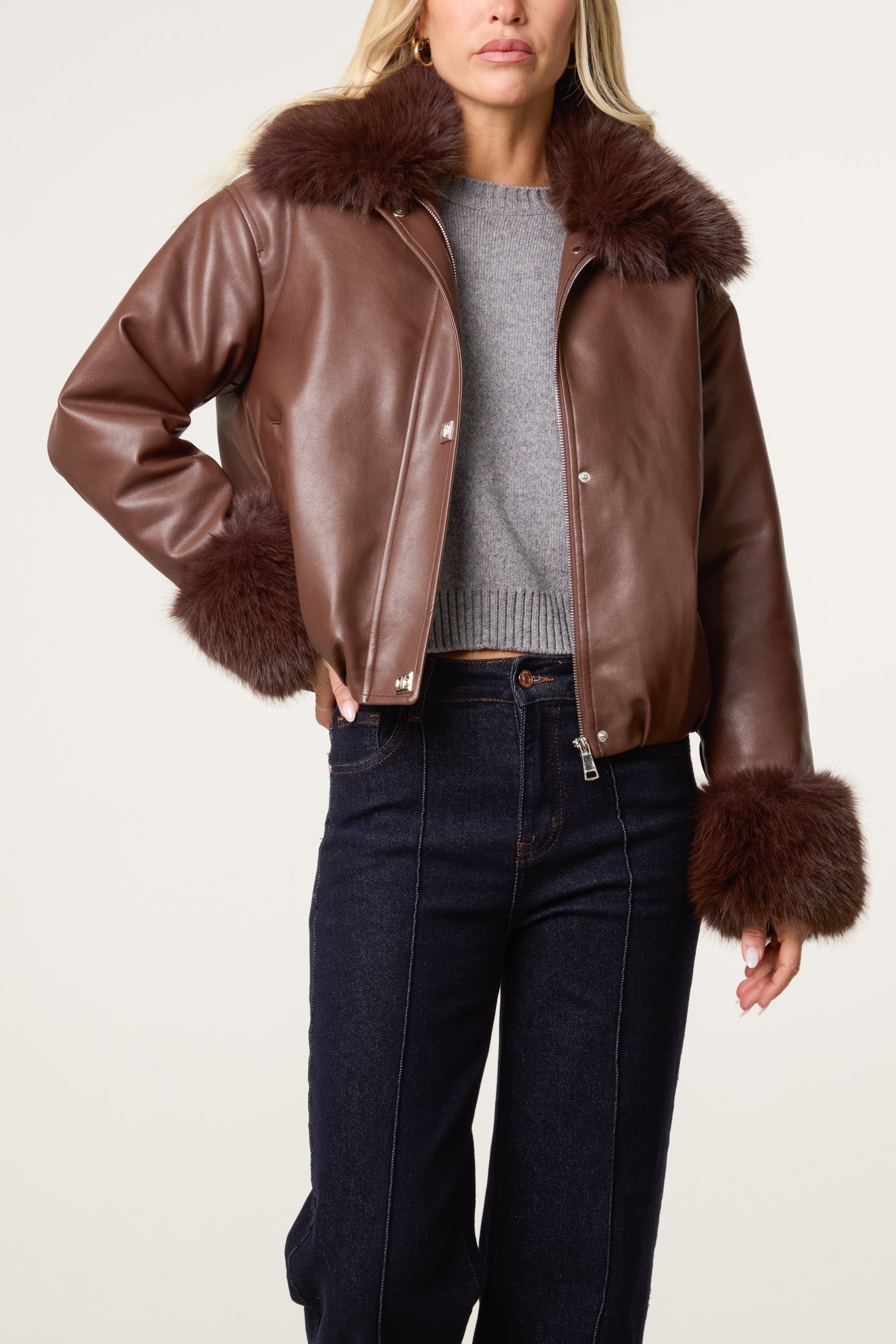 Fur Collar Metallic Button Jacket