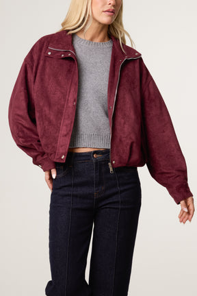 Zip Through Funnel Neck Suede Jacket