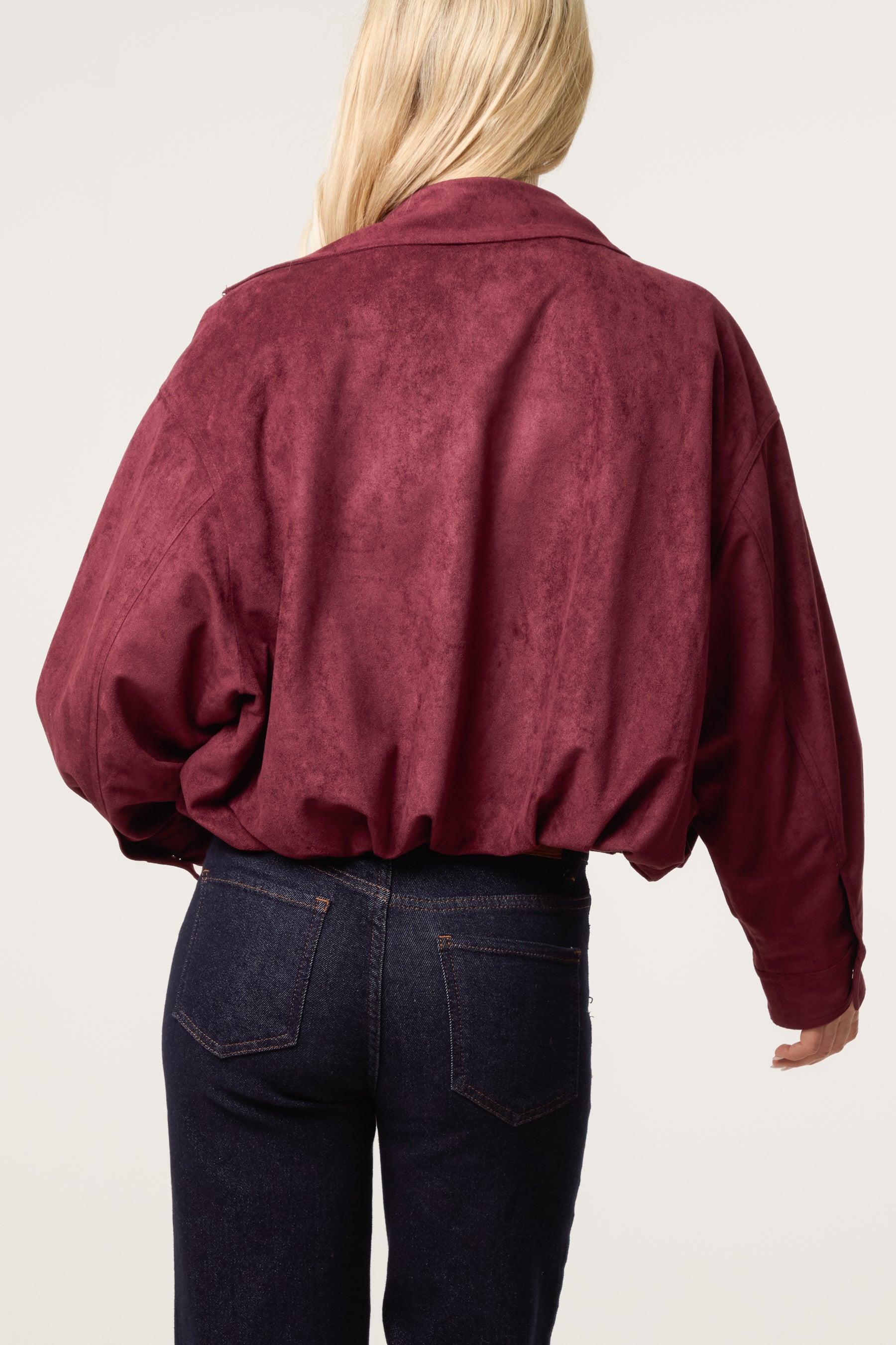 Zip Through Funnel Neck Suede Jacket