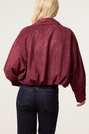 Zip Through Funnel Neck Suede Jacket