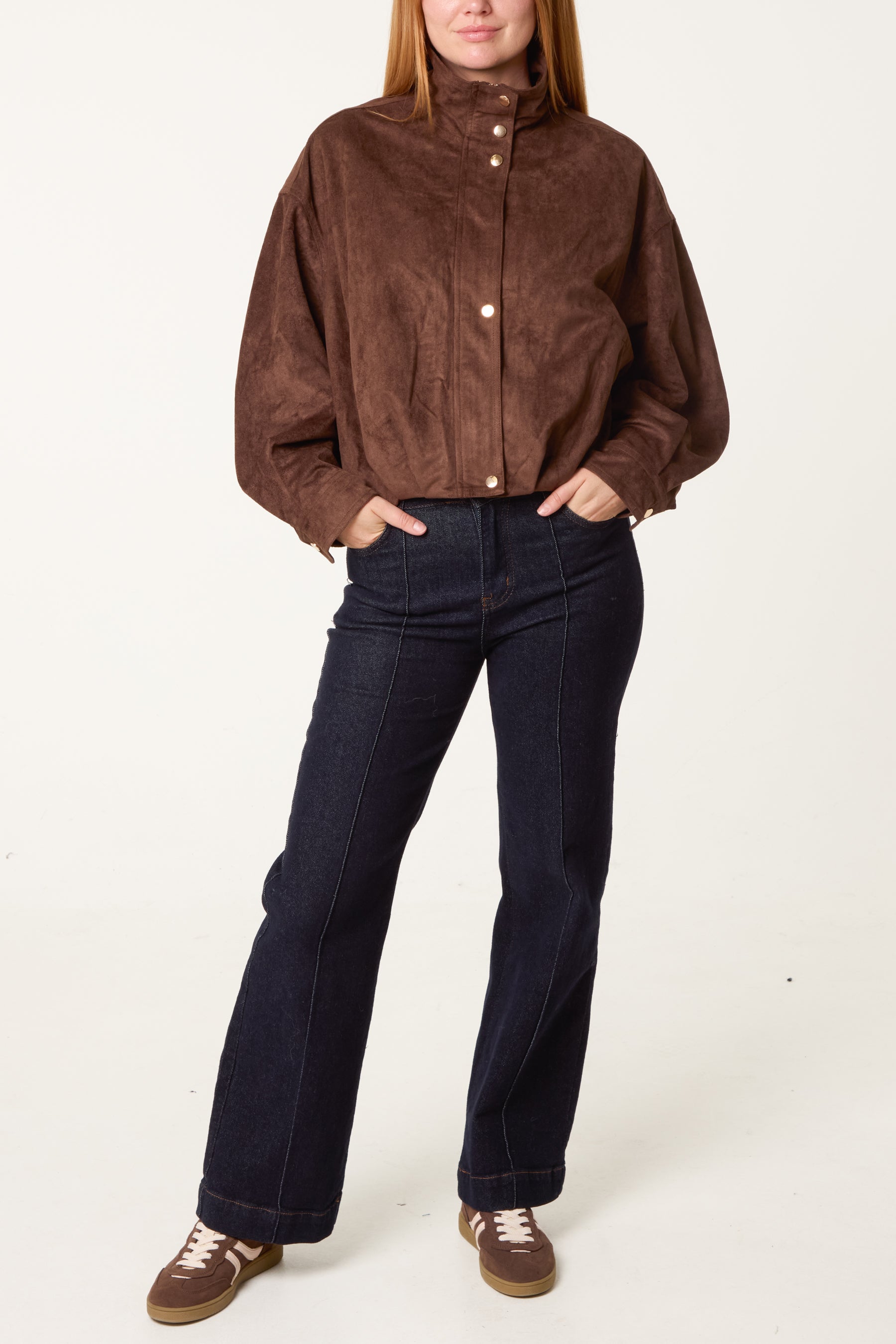 Zip Through Funnel Neck Suede Jacket