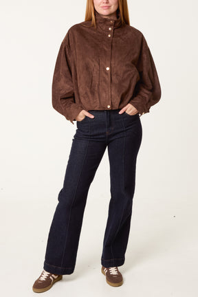 Zip Through Funnel Neck Suede Jacket