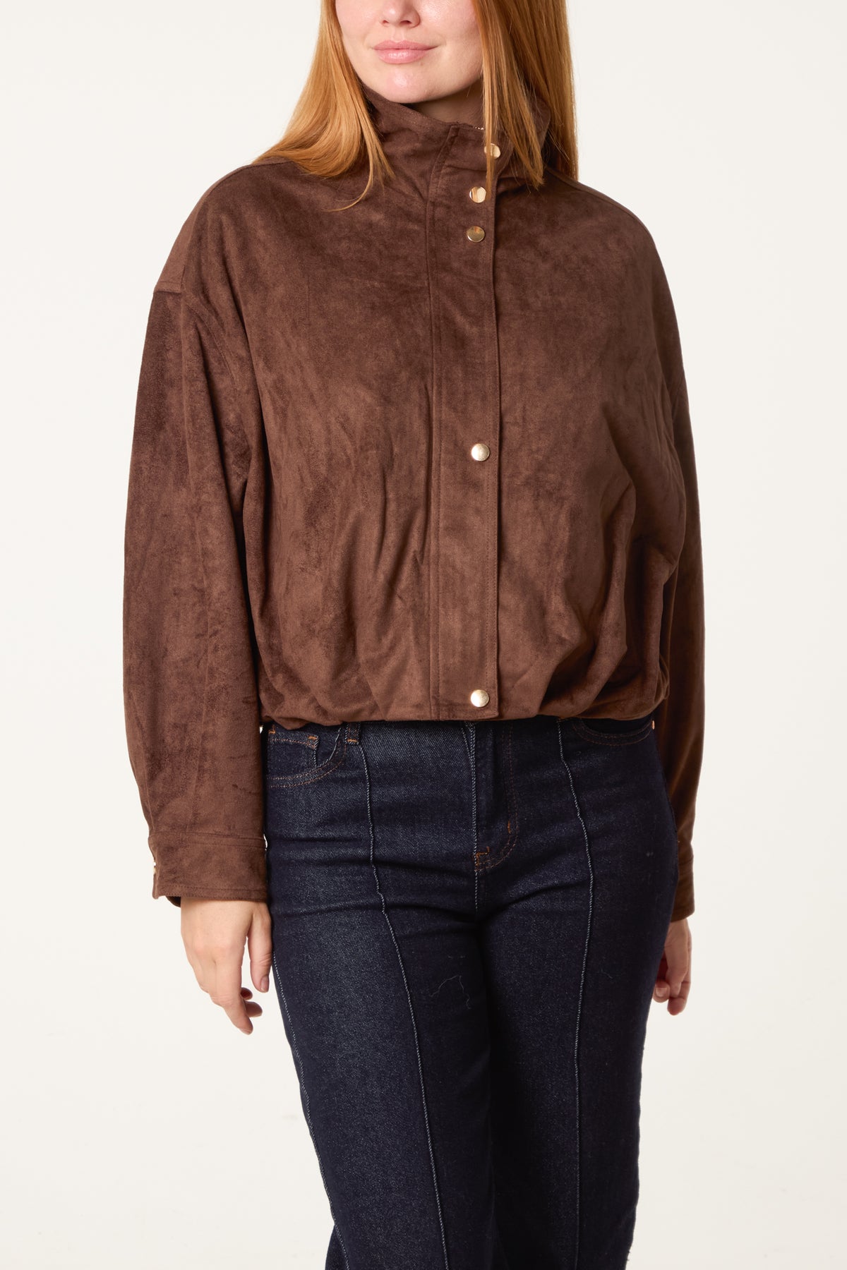 Zip Through Funnel Neck Suede Jacket