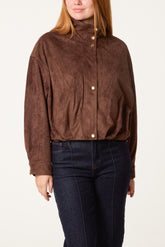 Zip Through Funnel Neck Suede Jacket