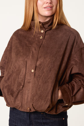 Zip Through Funnel Neck Suede Jacket