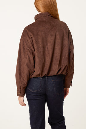 Zip Through Funnel Neck Suede Jacket