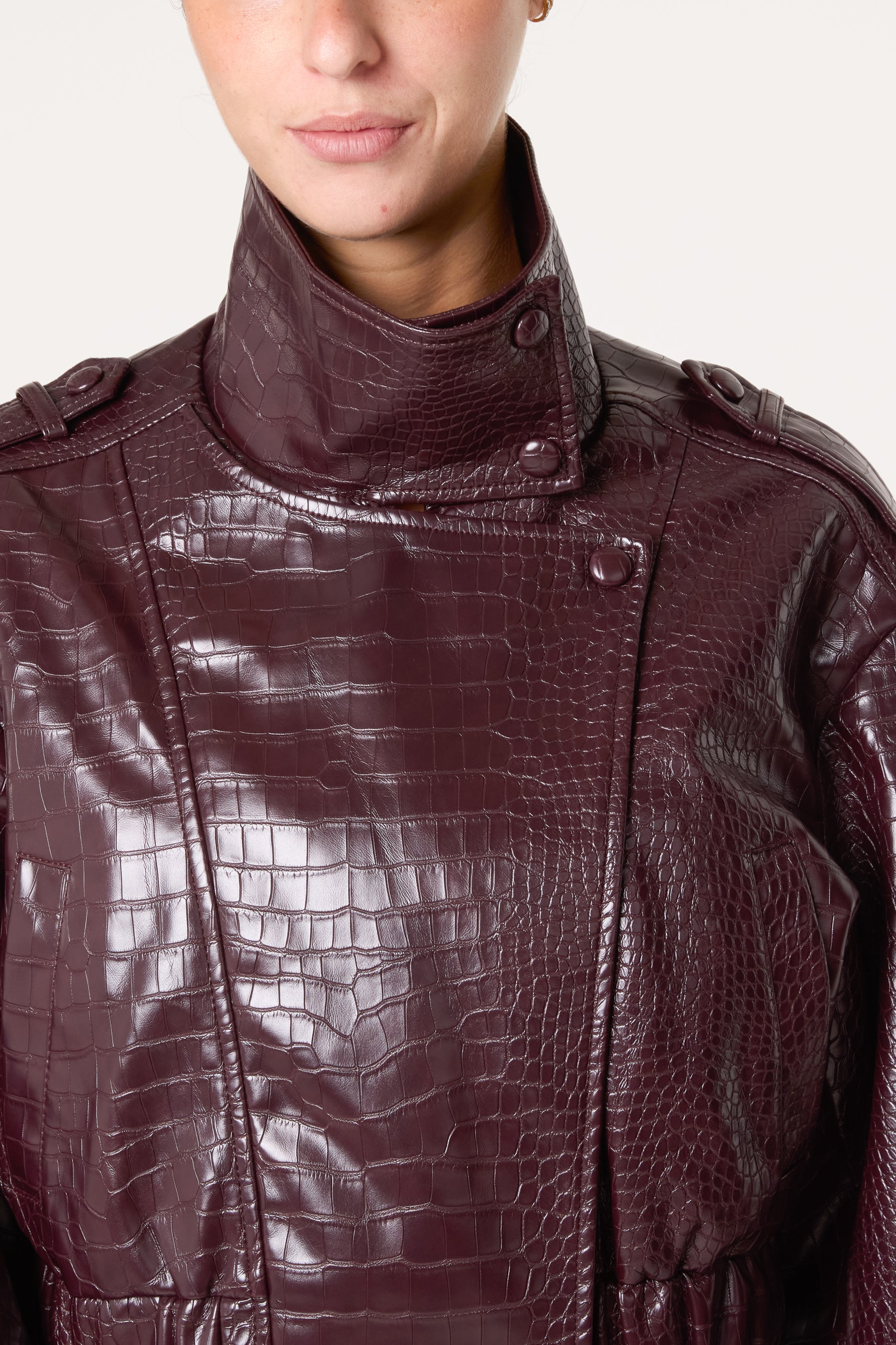Crocodile Textured PU Biker Jacket