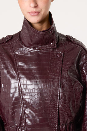 Crocodile Textured PU Biker Jacket