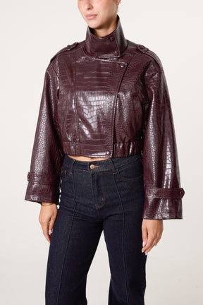 Crocodile Textured PU Biker Jacket