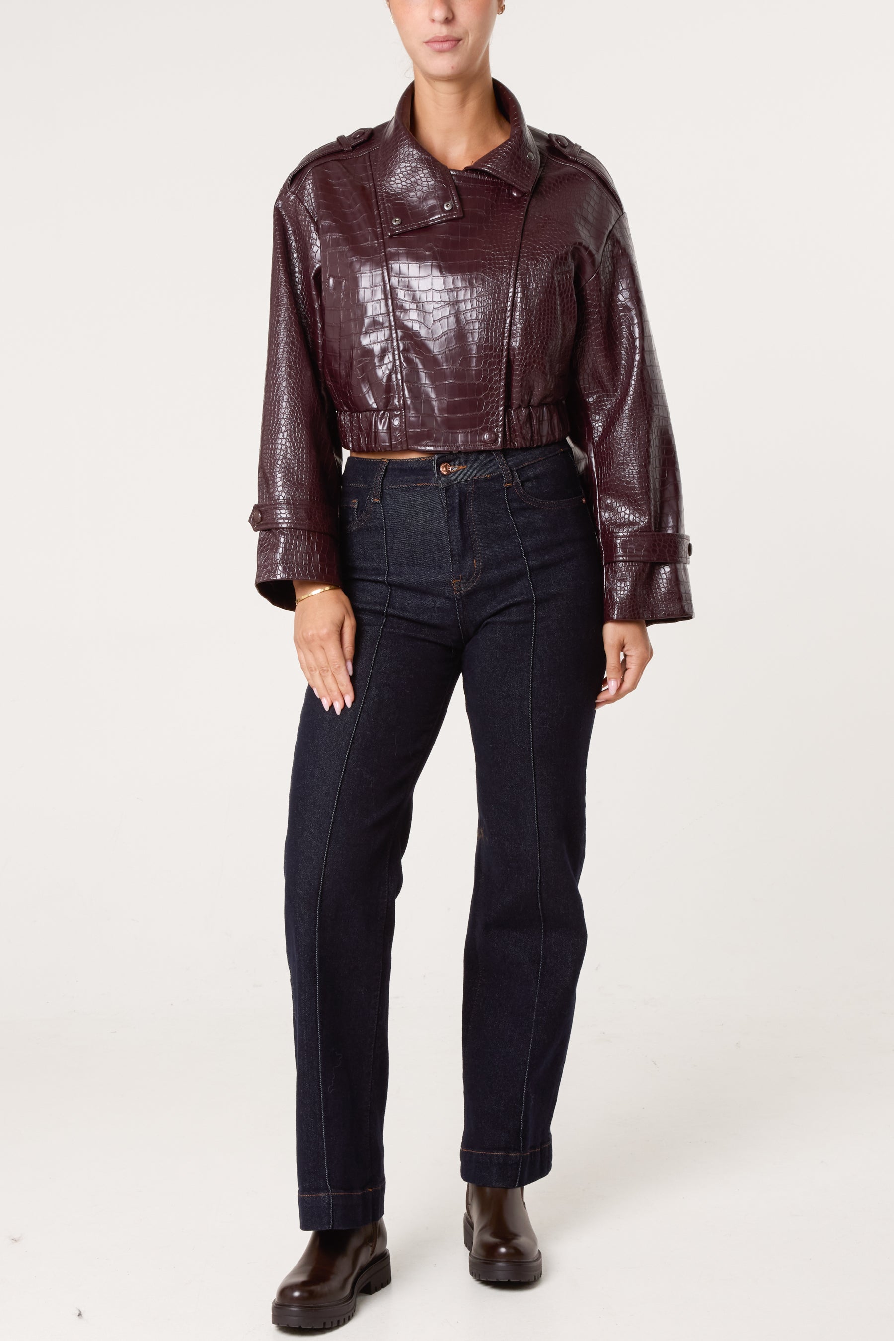 Crocodile Textured PU Biker Jacket