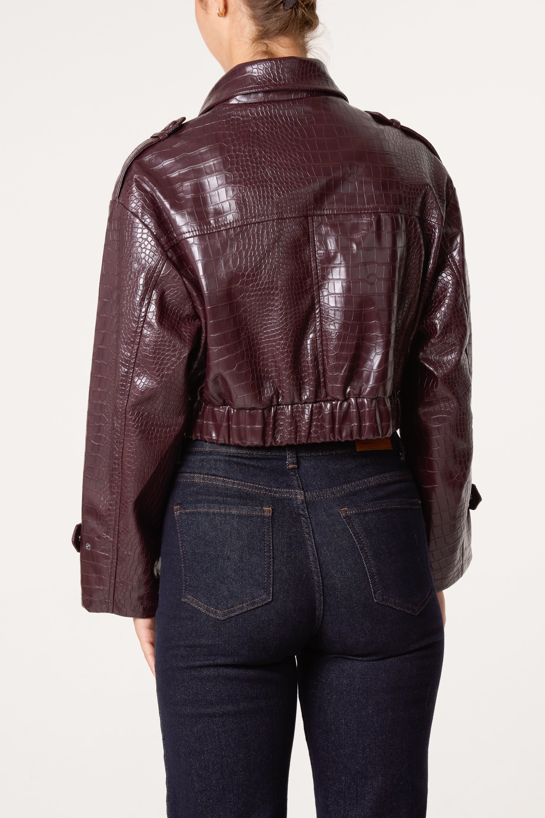 Crocodile Textured PU Biker Jacket