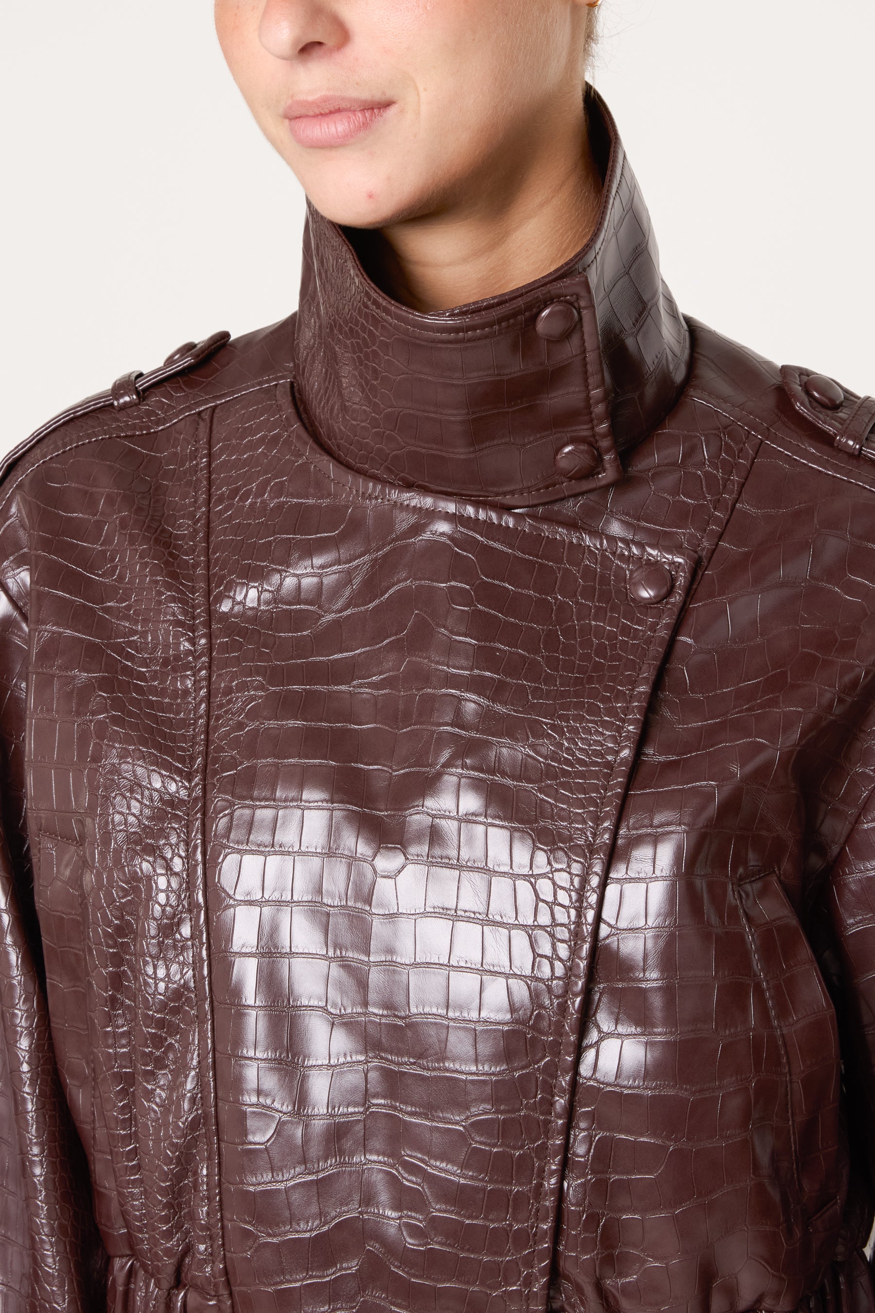 Crocodile Textured PU Biker Jacket