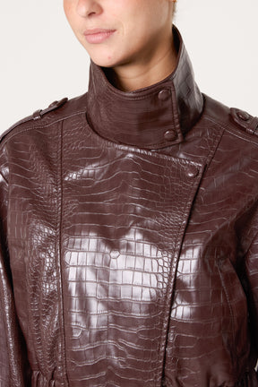 Crocodile Textured PU Biker Jacket