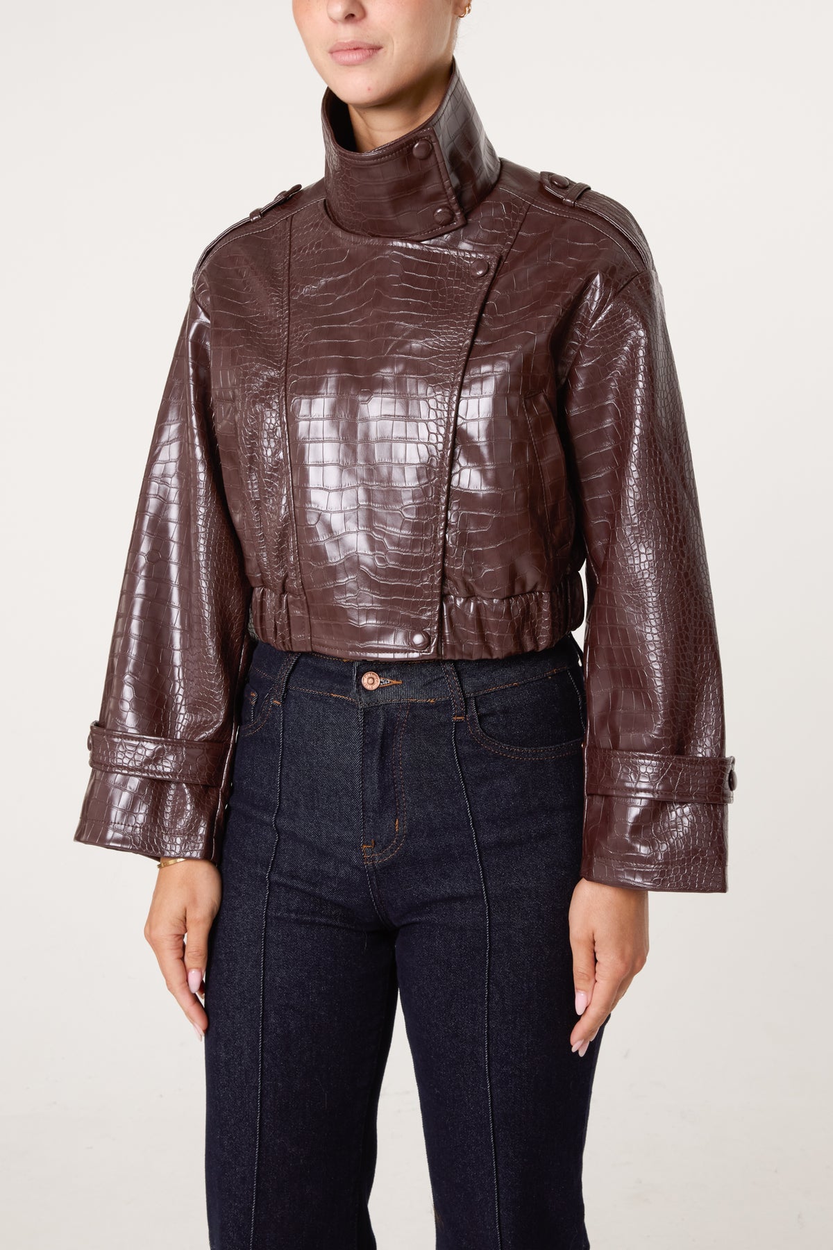 Crocodile Textured PU Biker Jacket