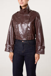 Crocodile Textured PU Biker Jacket