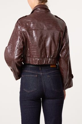 Crocodile Textured PU Biker Jacket