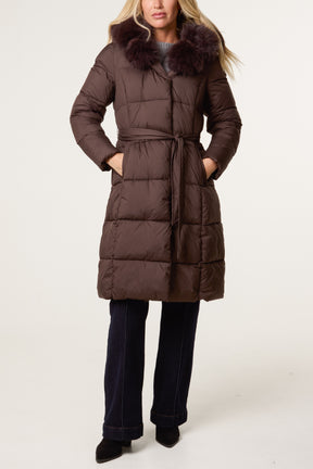 Pelted Fur Hood Longline Puffer Jacket
