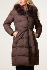 Pelted Fur Hood Longline Puffer Jacket