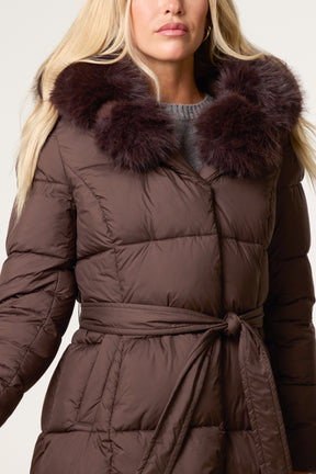 Pelted Fur Hood Longline Puffer Jacket