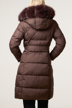 Pelted Fur Hood Longline Puffer Jacket