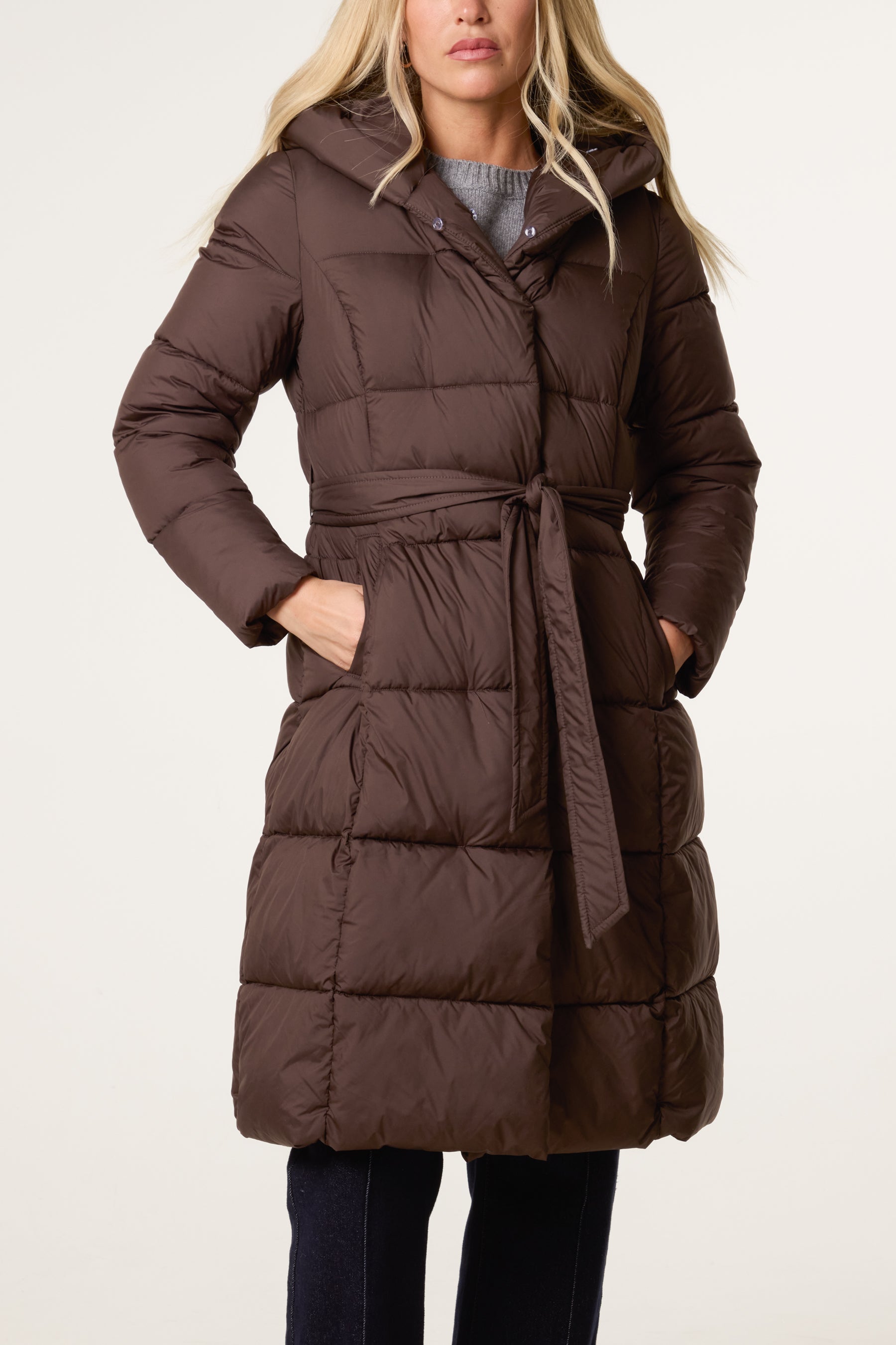 Pelted Fur Hood Longline Puffer Jacket