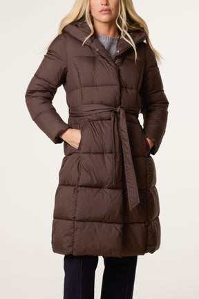 Pelted Fur Hood Longline Puffer Jacket