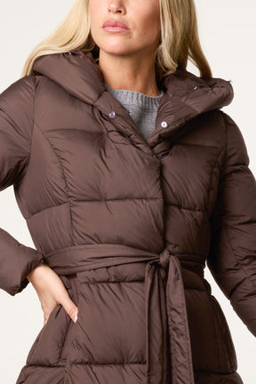 Pelted Fur Hood Longline Puffer Jacket