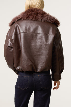 PU Zip Through Fur Trim Jacket
