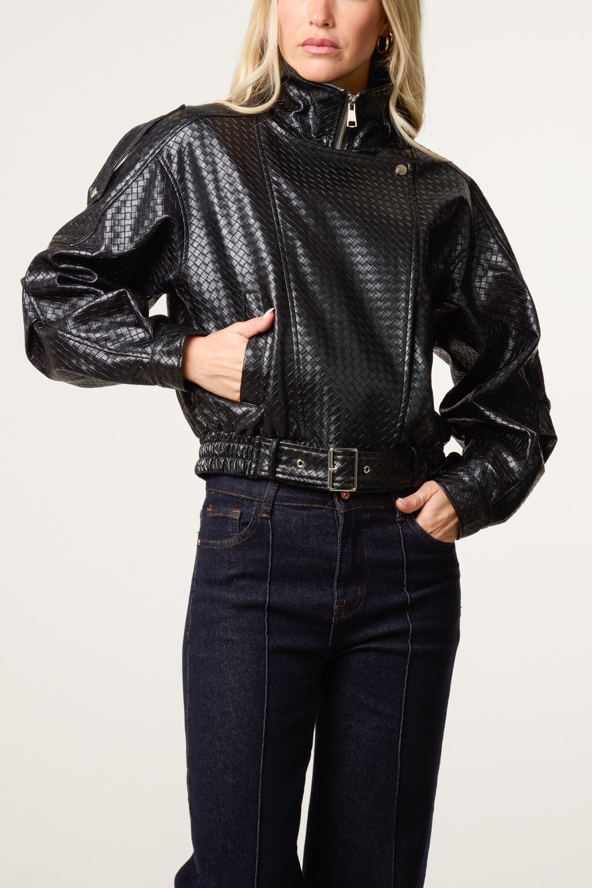 Textured PU Biker Jacket