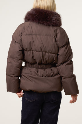 Shawl Fur Collar Belted Short Puffer