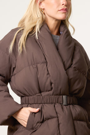 Shawl Fur Collar Belted Short Puffer