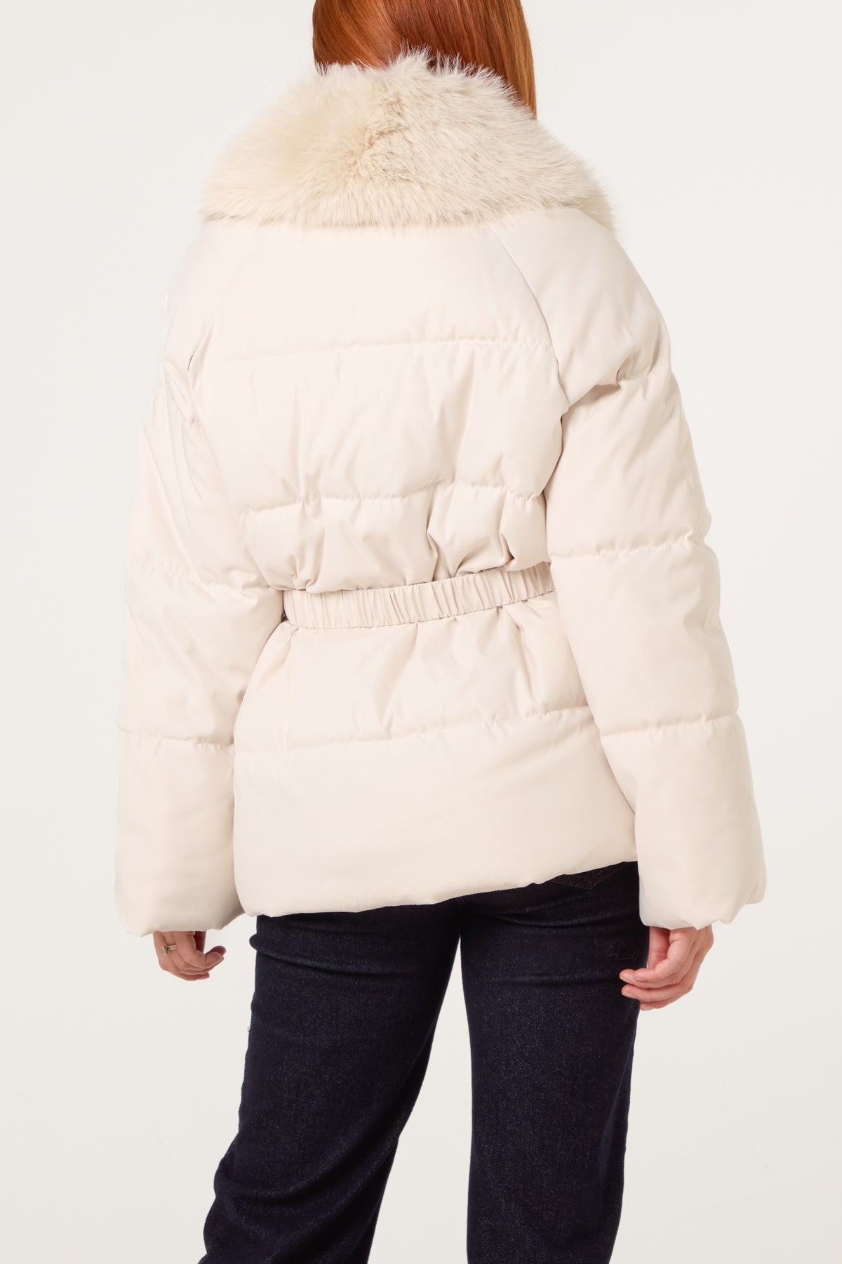 Shawl Fur Collar Belted Short Puffer