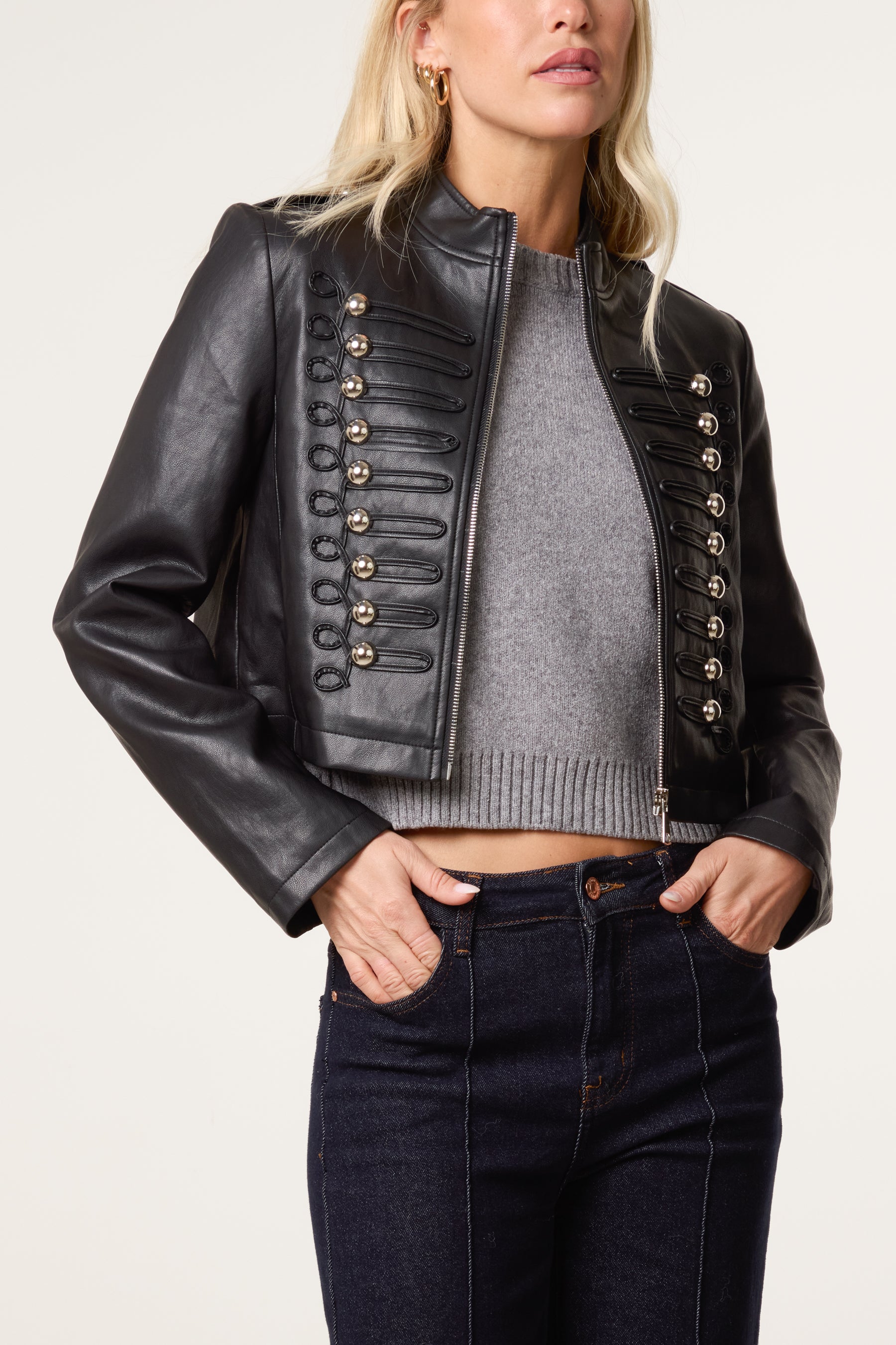 Military Cropped Button Jacket