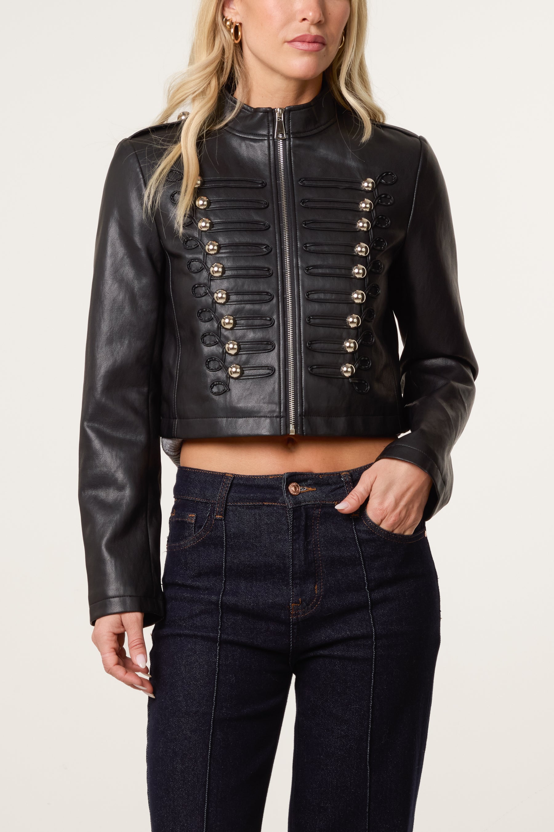 Military Cropped Button Jacket