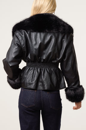 Zip Through Fur Trim Cinched Waist Jacket