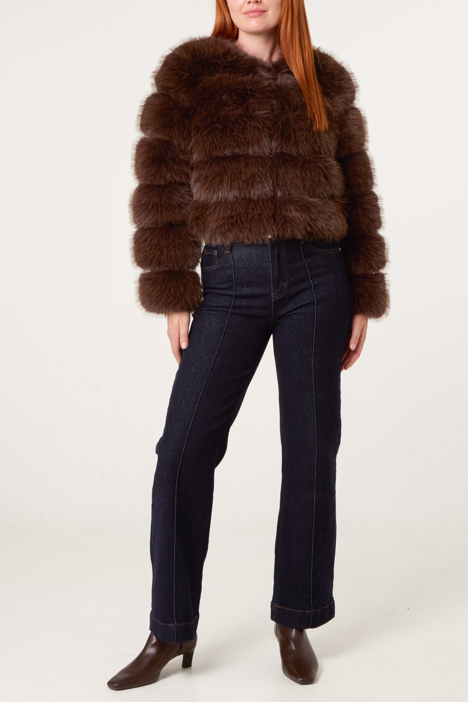 Horizontal Faux Fur Cropped Jacket