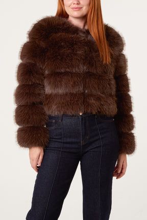 Horizontal Faux Fur Cropped Jacket