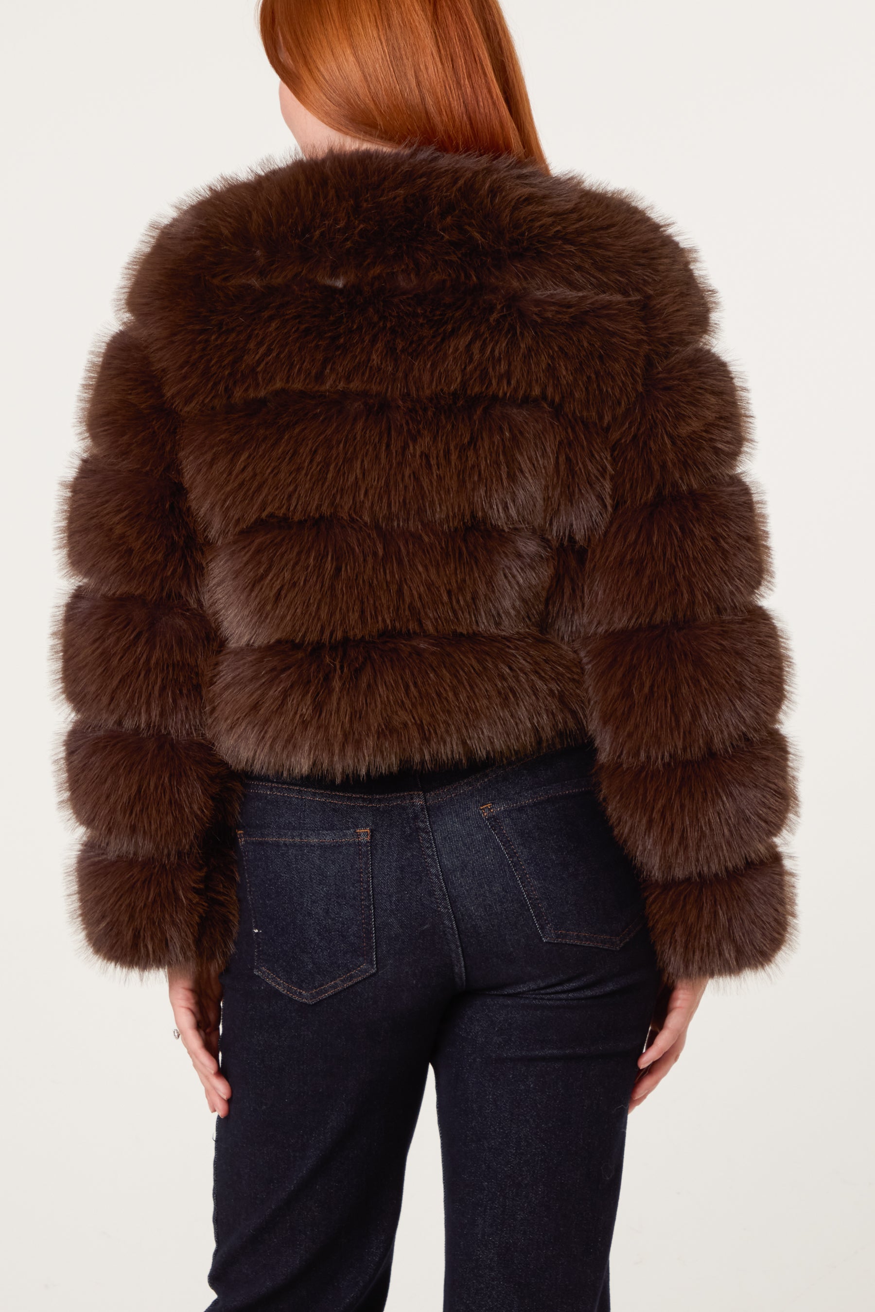Horizontal Faux Fur Cropped Jacket