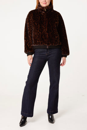 Animal Print Faux Fur Crop Jacket