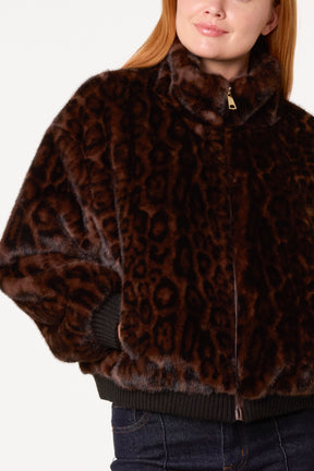 Animal Print Faux Fur Crop Jacket