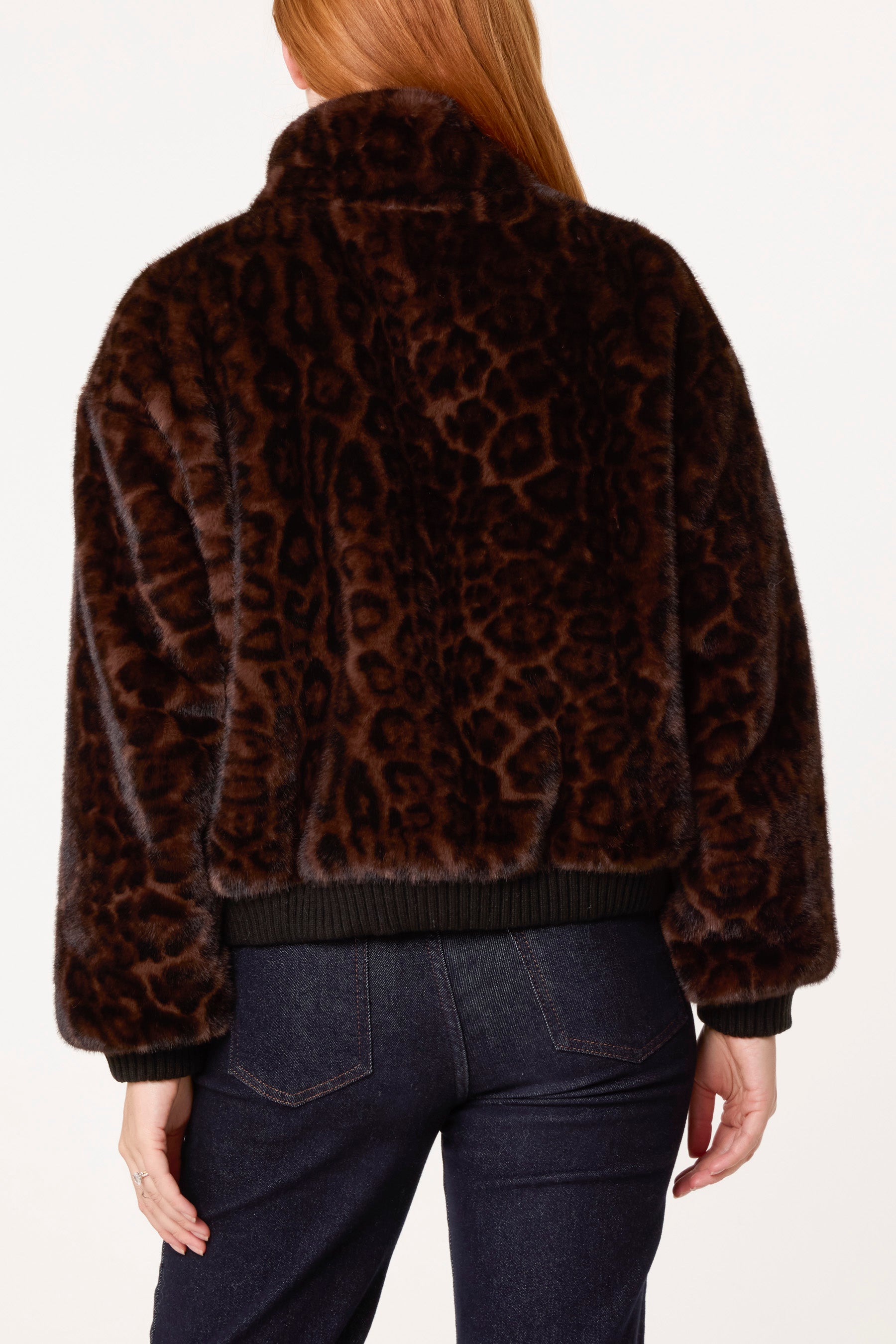 Animal Print Faux Fur Crop Jacket