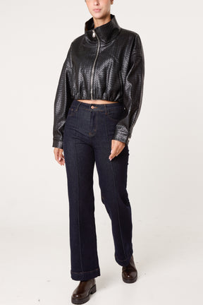 Textured Funnel Crop Jacket