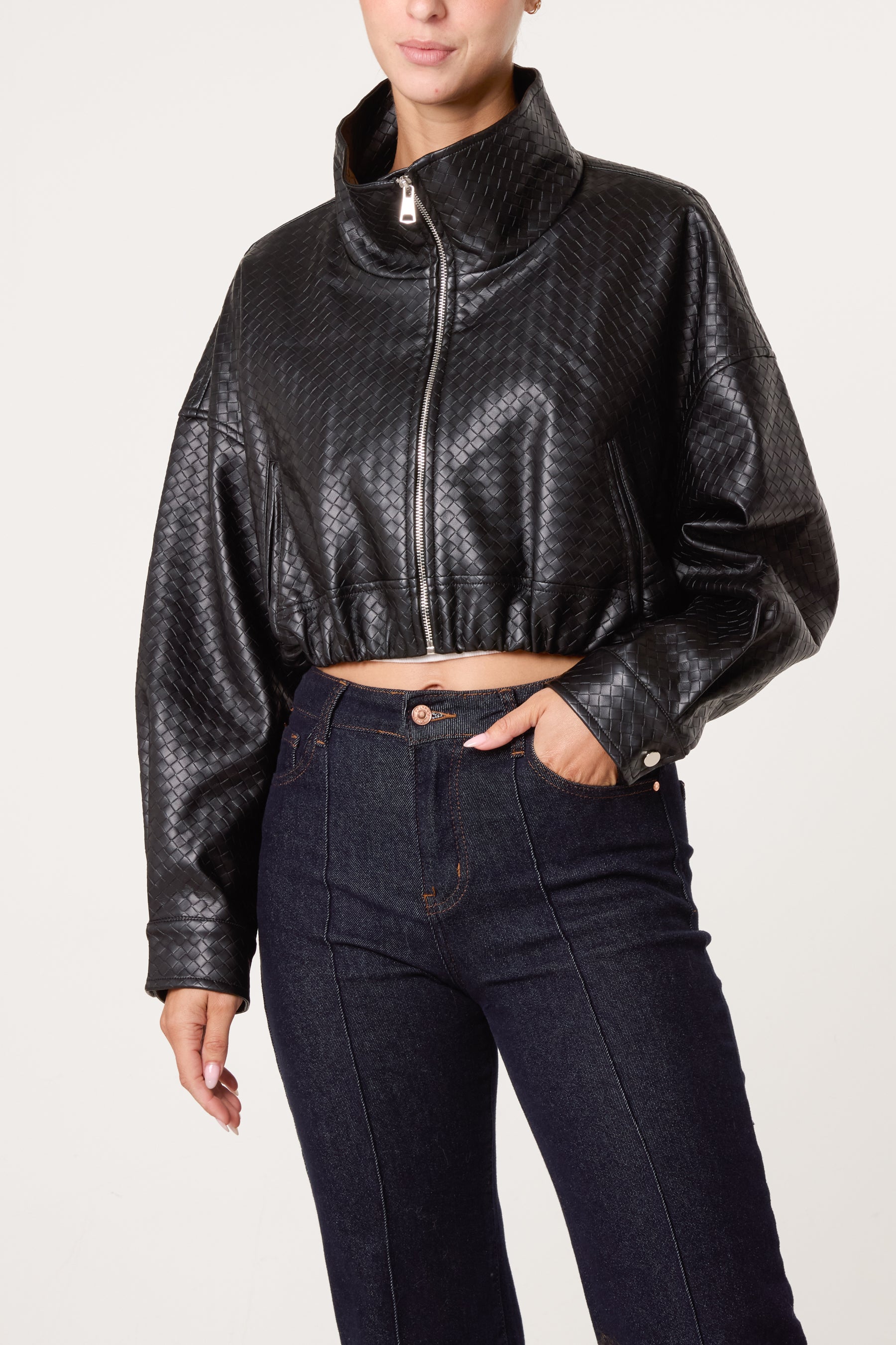 Textured Funnel Crop Jacket